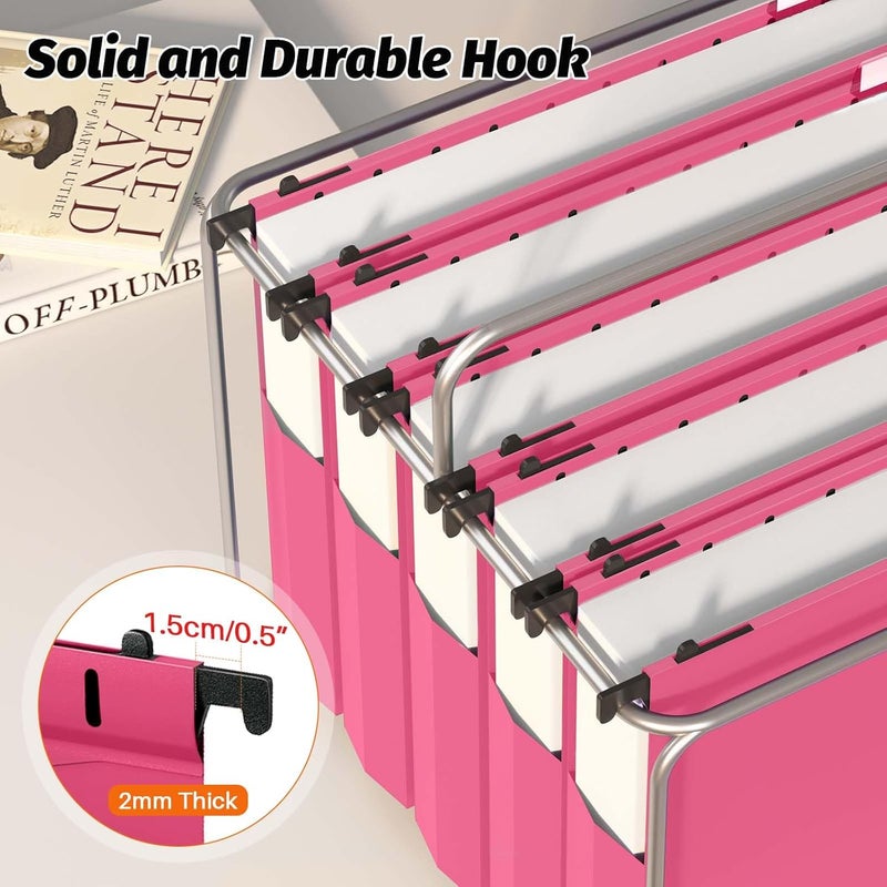 SHUTEX Extra Capacity Plastic Hanging File Folders,12 Pack Reinforced Expanding Hang Folder Letter Size,Accordian Pocket,Heavy Duty 2 Inch Expansion, Hard Hanging Folder Organizer for Office Home,Pink - Image 5